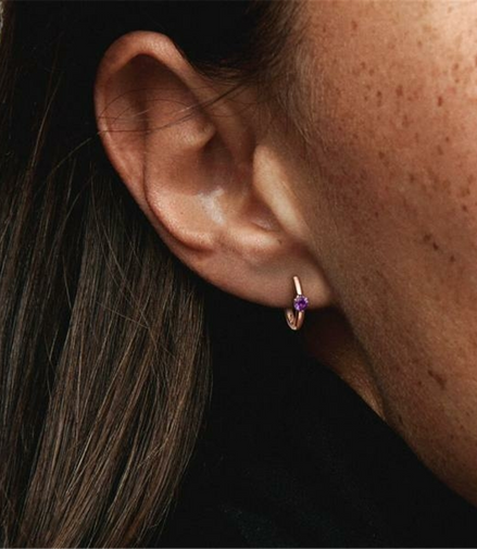 Pandora Moments Rose And Purple Solitaire Huggie Hoop Earrings