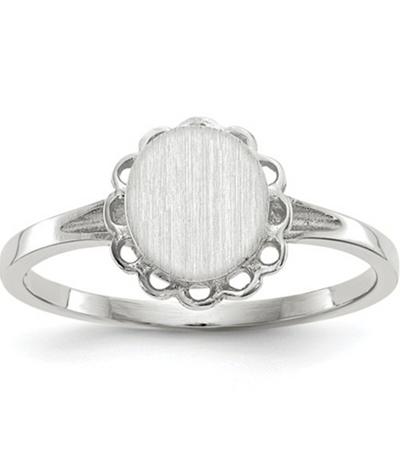 Ladies' Small Oval Signet Ring with Crown 14k White Gold