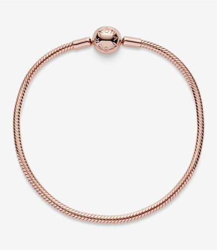 Pandora Moments Rose Smooth Barrel Clasp Snake Chain Charm Bracelet Size 16