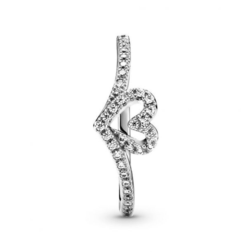 Pandora Timeless Sparkling Wishbone Heart Ring Size 8.5