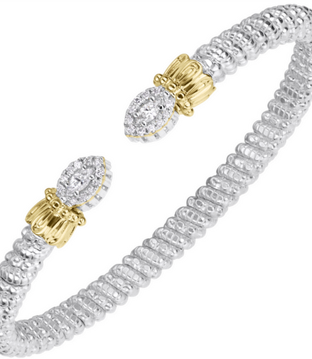 Vahan 14K Gold And Sterling Silver Diamond Halo 4mm Open Cuff Bracelet