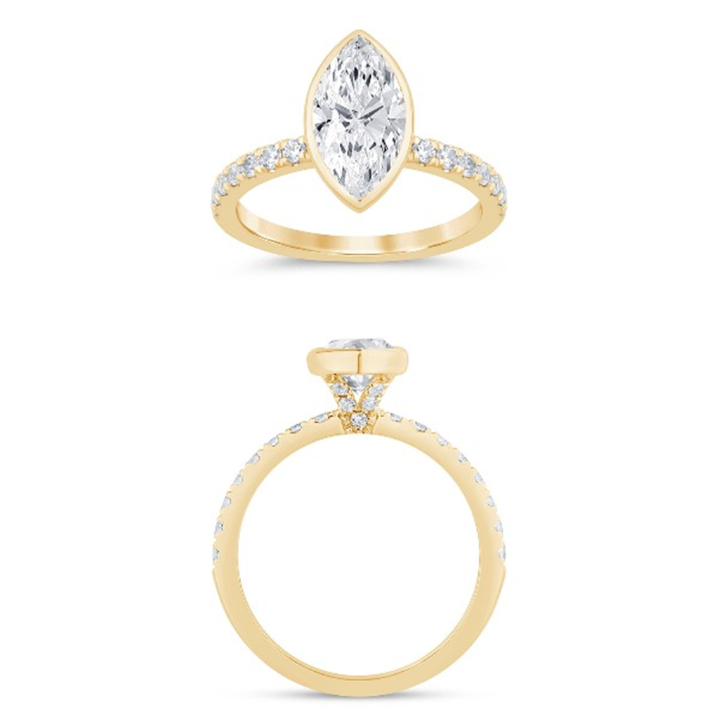 14K Yellow Gold 1.88 CTW Lab Grown Marquise Shaped Bezel Set Engagement Ring