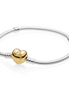 Pandora Moments Gold-Plated Heart Clasp Sterling Silver Snake Chain Bracelet Size 18