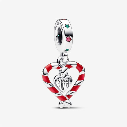 Pandora Moments Double Candy Cane Heart Christmas Dangle Charm