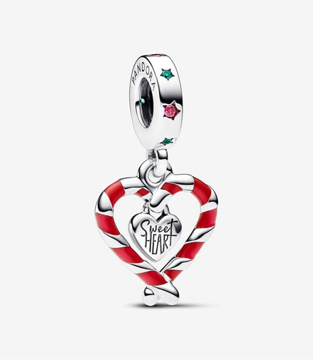 Pandora Moments Double Candy Cane Heart Christmas Dangle Charm
