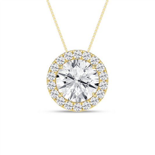Revelation 14K Gold Lab Grown Round With Halo Diamond Pendant Necklace