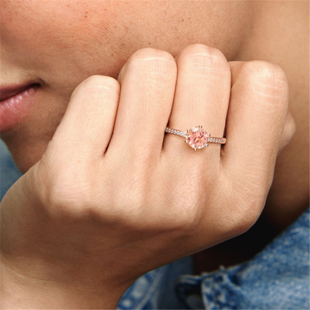 Pandora Moments Pink Sparkling Crown Solitaire Ring Size 5