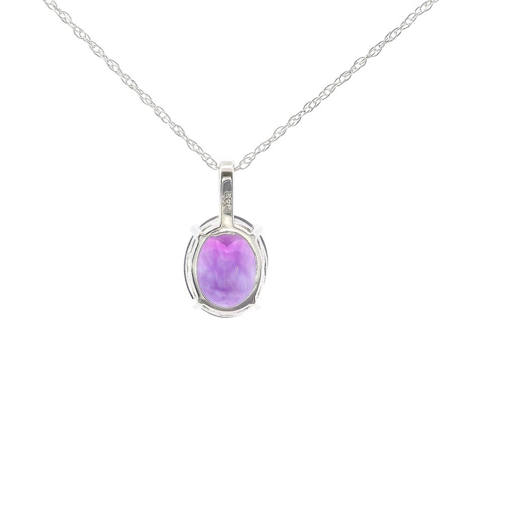 14K White Gold Diamond And Round Amethyst Pendant Necklace