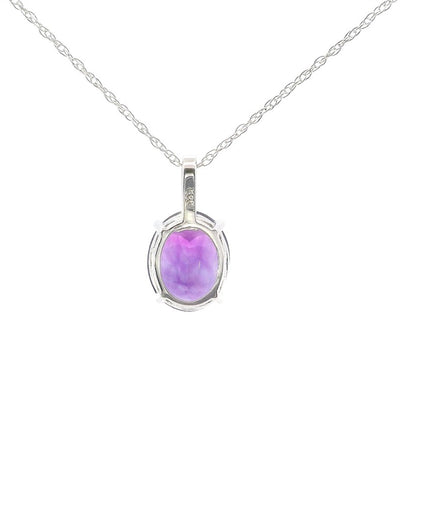 14K White Gold Diamond And Round Amethyst Pendant Necklace