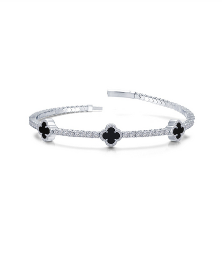Lafonn 2.4 CTW Simulated Diamond and Black Onyx Flexible Station Tennis Bracelet
