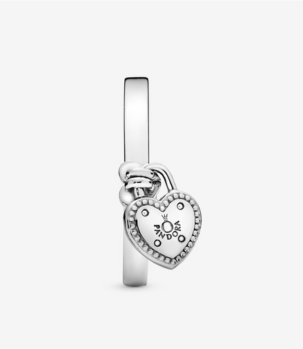 Pandora Moments Love Lock Heart Shaped Padlock Ring Size 7.5