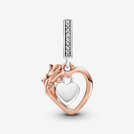 Pandora Moments Heart & Rose Flower Dangle Charm