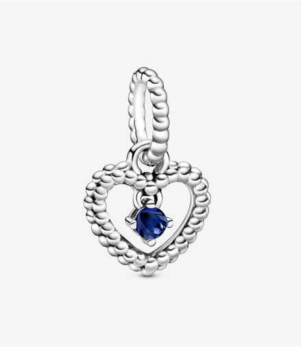 Pandora Moments September Sea Blue Beaded Heart Dangle Charm