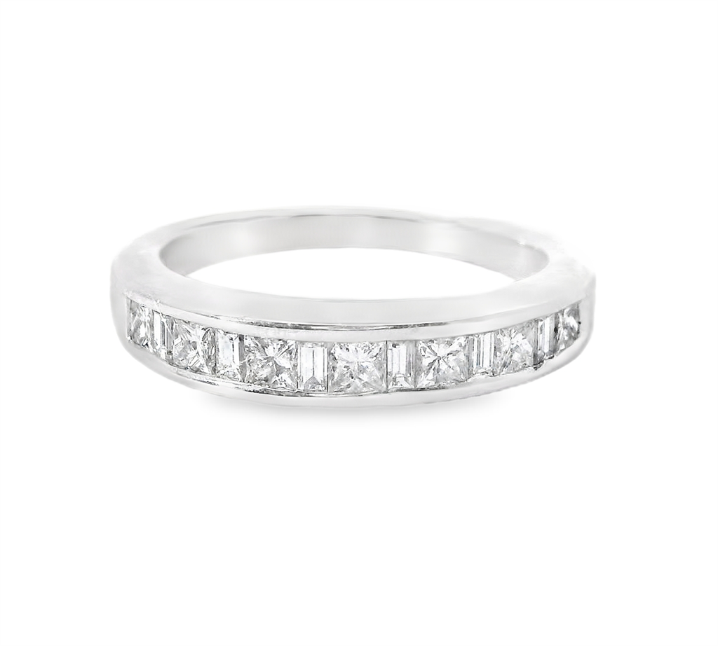 14K White Gold 0.55 CTW Princess And Baguette Diamond Band