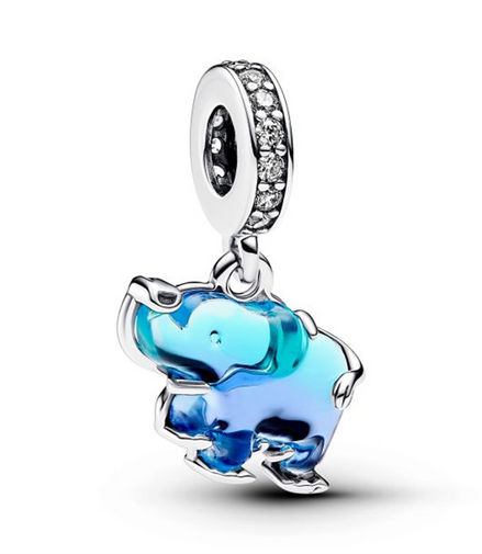 Pandora Moments Blue Murano Glass Elephant Dangle Charm