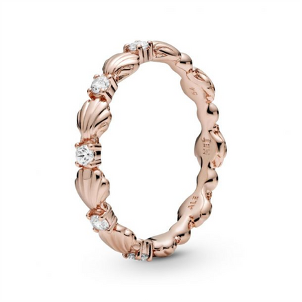 Pandora Moments Rose Sparkling Seashell Band Ring Size 7