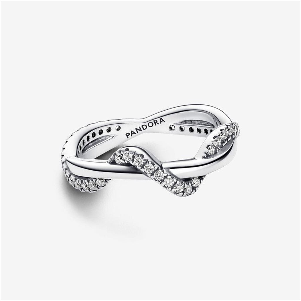 Pandora TimelessSparkling Intertwined Wave Ring Size 7.5