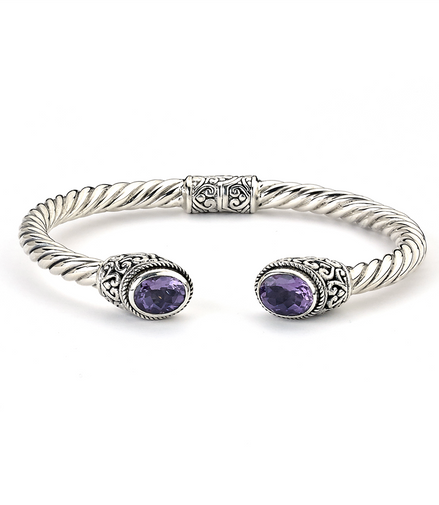Samuel B Sterling SIlver Oval Amethyst Twisted Bangle Bracelet