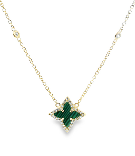 14K Yellow Gold Malachite And Diamond Necklace