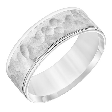 Fredrick Goldman 14K White Gold Flat Round Edge Carved Wedding Band Size 10