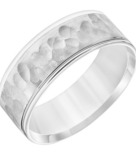 Fredrick Goldman 14K White Gold Flat Round Edge Carved Wedding Band Size 10