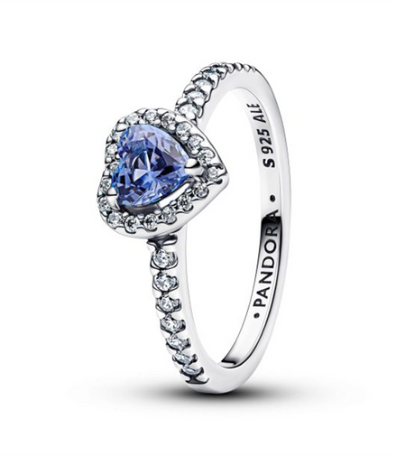 Pandora Sparkling Blue Elevated Heart Ring Size 7