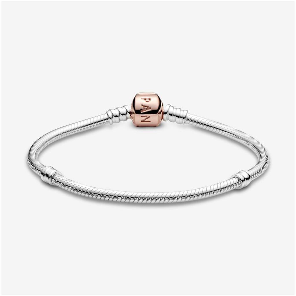 Pandora Moments Rose Barrel Clasp Snake Chain Bracelet Size 19