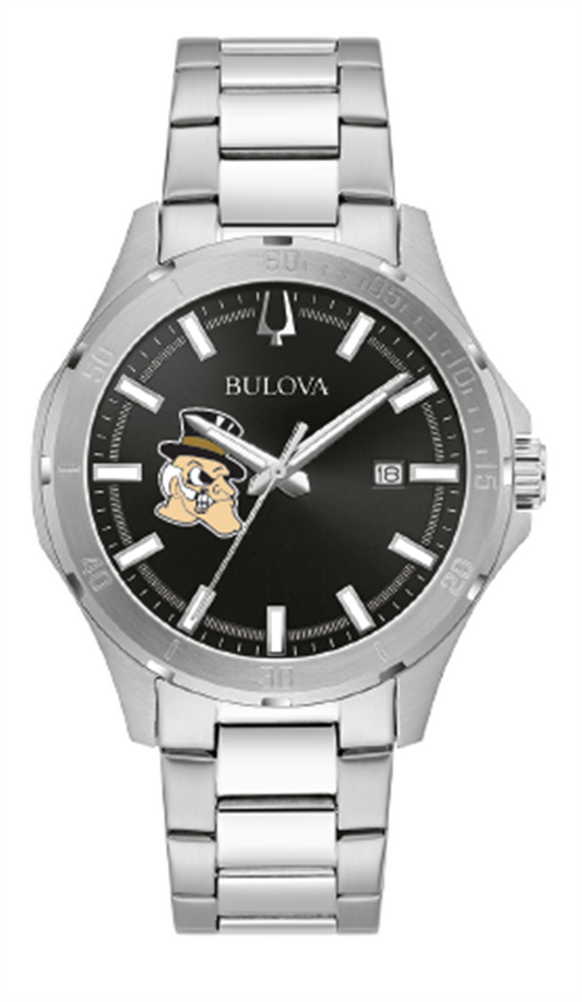 Bulova Men's Wake Forest Demon Deacon Stainless Steel Watch With Black Dial