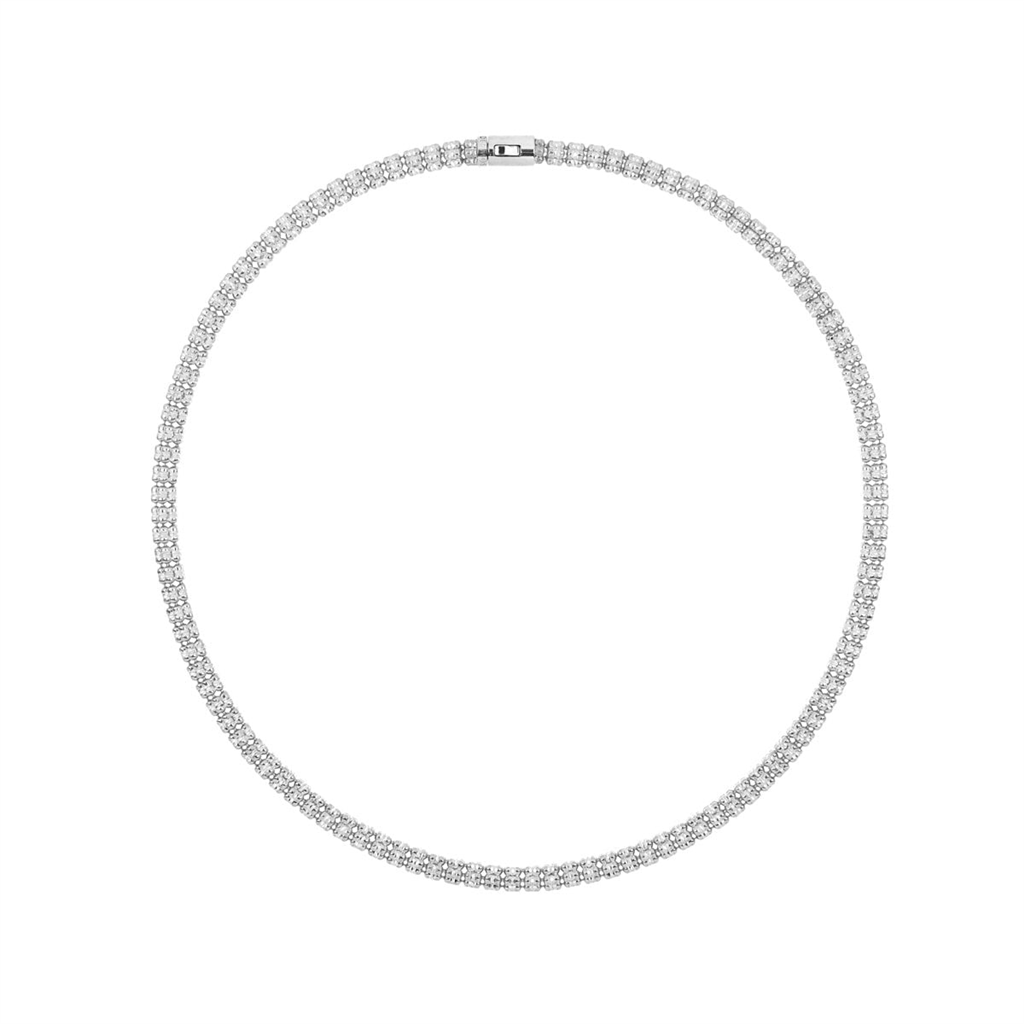 Desmos Rhodium Plated Infinity Round 5 Row Necklace 18