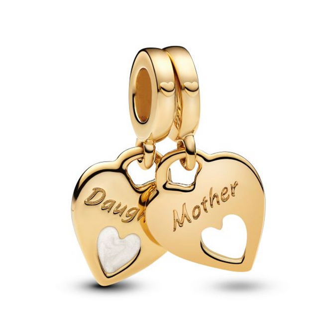 Pandora Mother & Daughter Double Heart Splittable Gold-Plated Dangle Charm