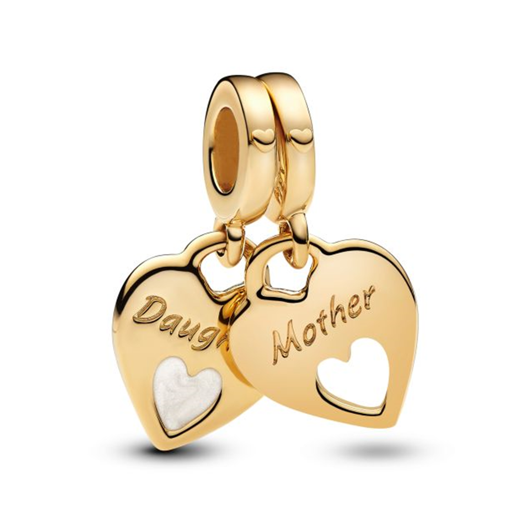 Pandora Mother & Daughter Double Heart Splittable Gold-Plated Dangle Charm