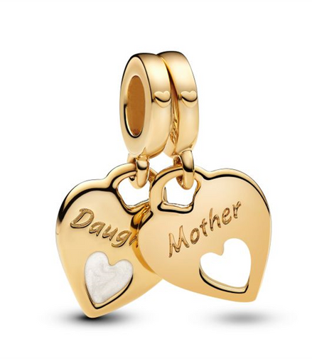 Pandora Mother & Daughter Double Heart Splittable Gold-Plated Dangle Charm