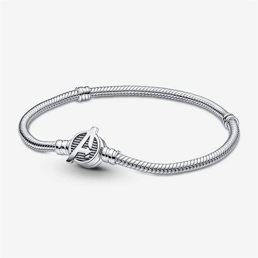 Pandora Marvel The Avengers Logo Clasp Snake Chain Bracelet Size 19