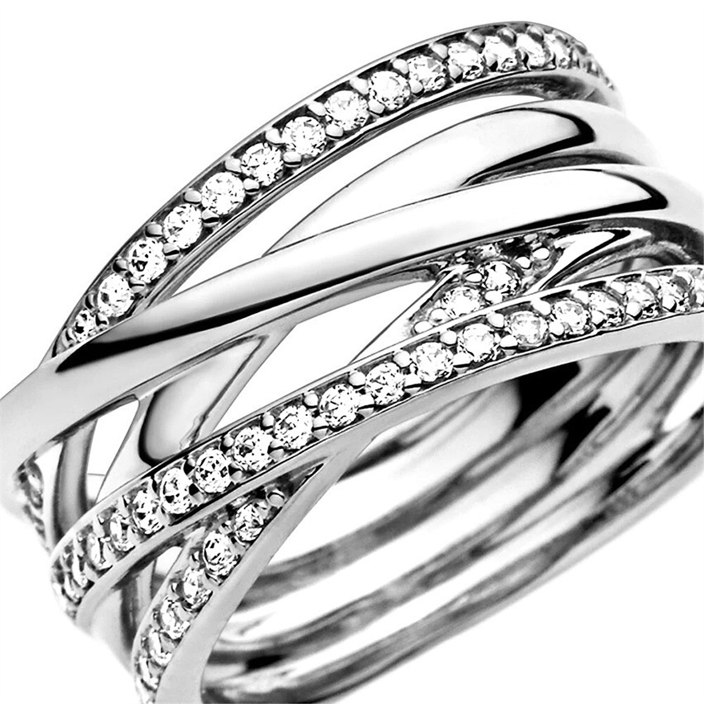 Pandora Timeless Sparkling And Polished Lines Ring Size 5