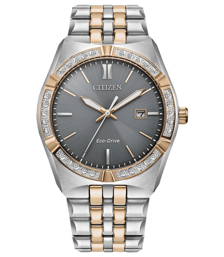 Citizen Eco-Drive Corso Diamond Gray Dial Two-Tone Stainless Steel Bracelet Watch