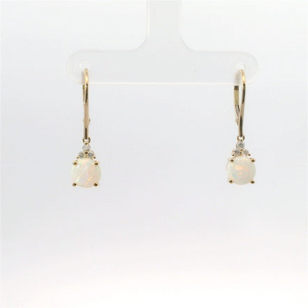 14K Yellow Gold Diamond & Opal Dangle Earrings