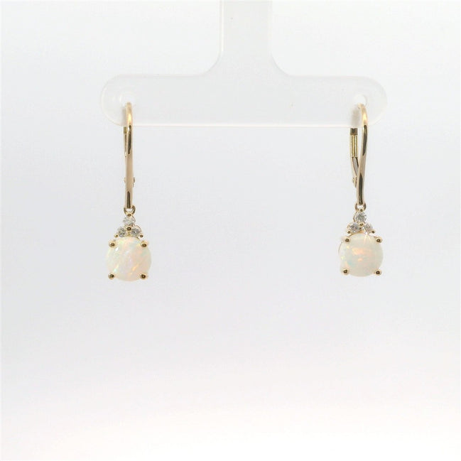 14K Yellow Gold Diamond & Opal Dangle Earrings
