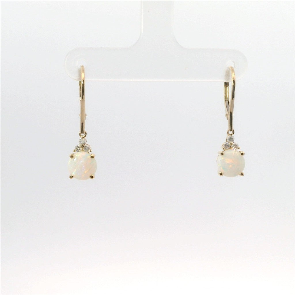 14K Yellow Gold Diamond & Opal Dangle Earrings