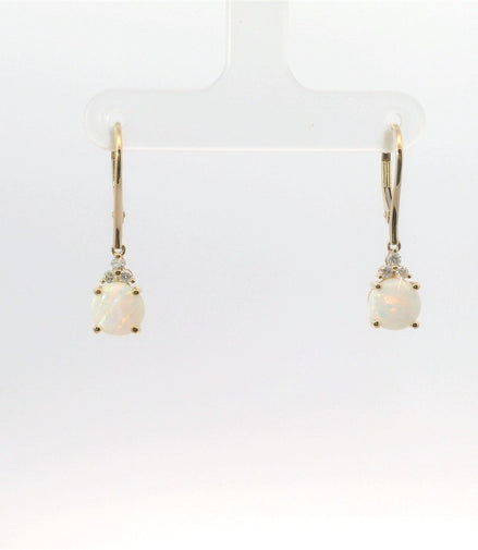 14K Yellow Gold Diamond & Opal Dangle Earrings