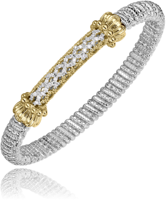 Vahan 14K Gold And Sterling Silver Diamond Lattice Style 6mm Closed Bracelet