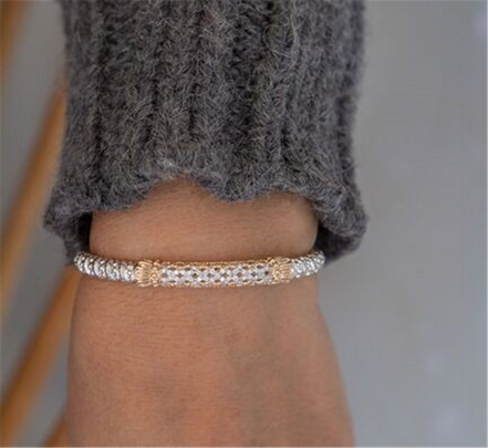 Vahan 14K Gold And Sterling Silver Diamond Lattice Style 6mm Closed Bracelet