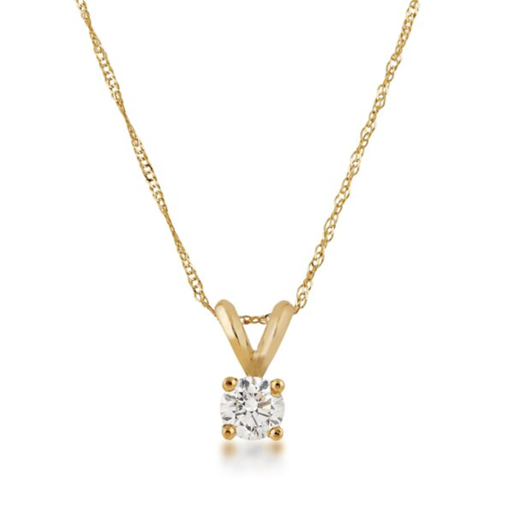 14K Yellow Gold And 0.25 CTW Diamond Solitaire Pendant Necklace