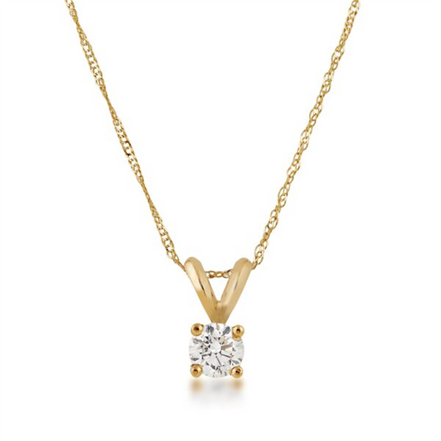 14K Yellow Gold And 0.25 CTW Diamond Solitaire Pendant Necklace