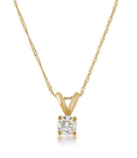 14K Yellow Gold And 0.25 CTW Diamond Solitaire Pendant Necklace