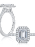 A.JAFFE Emerald Cut Diamond Halo Engagement Ring with Quilted Interior