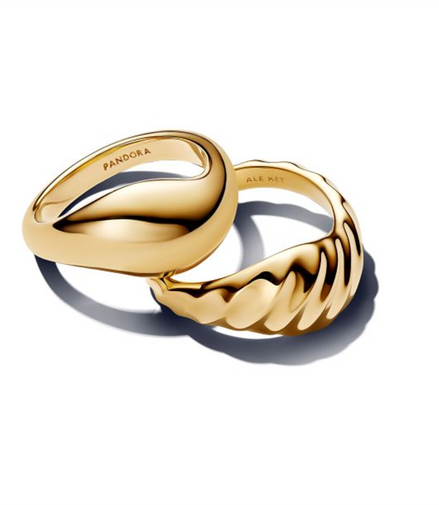 Pandora Essence Rippled Gold-Plated Stacking Rings Size 7