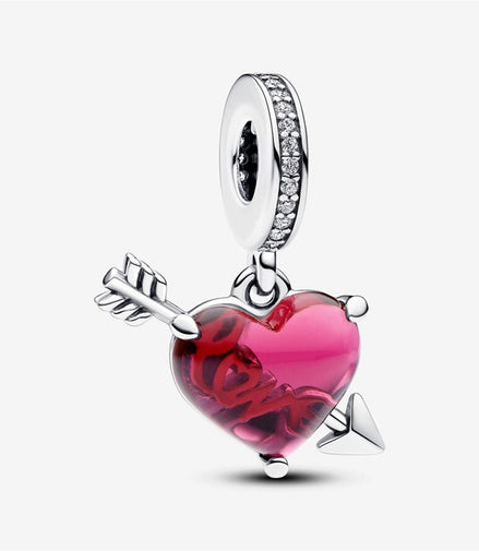 Pandora Moments Red Heart And Arrow Murano Glass Dangle Charm