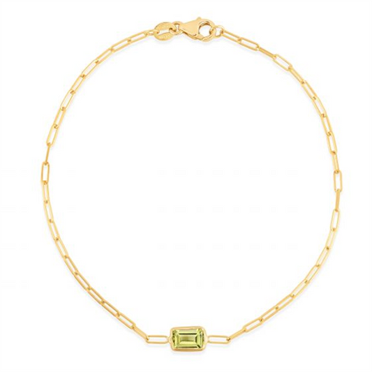 Ladies 14K Gold And Peridot Paperclip Bracelet