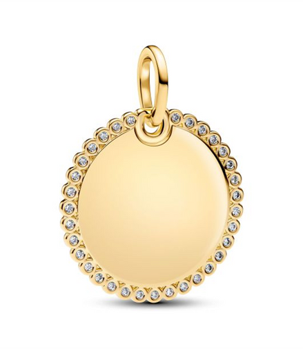 Pandora Engravable Round Tag Gold-Plated Pendant