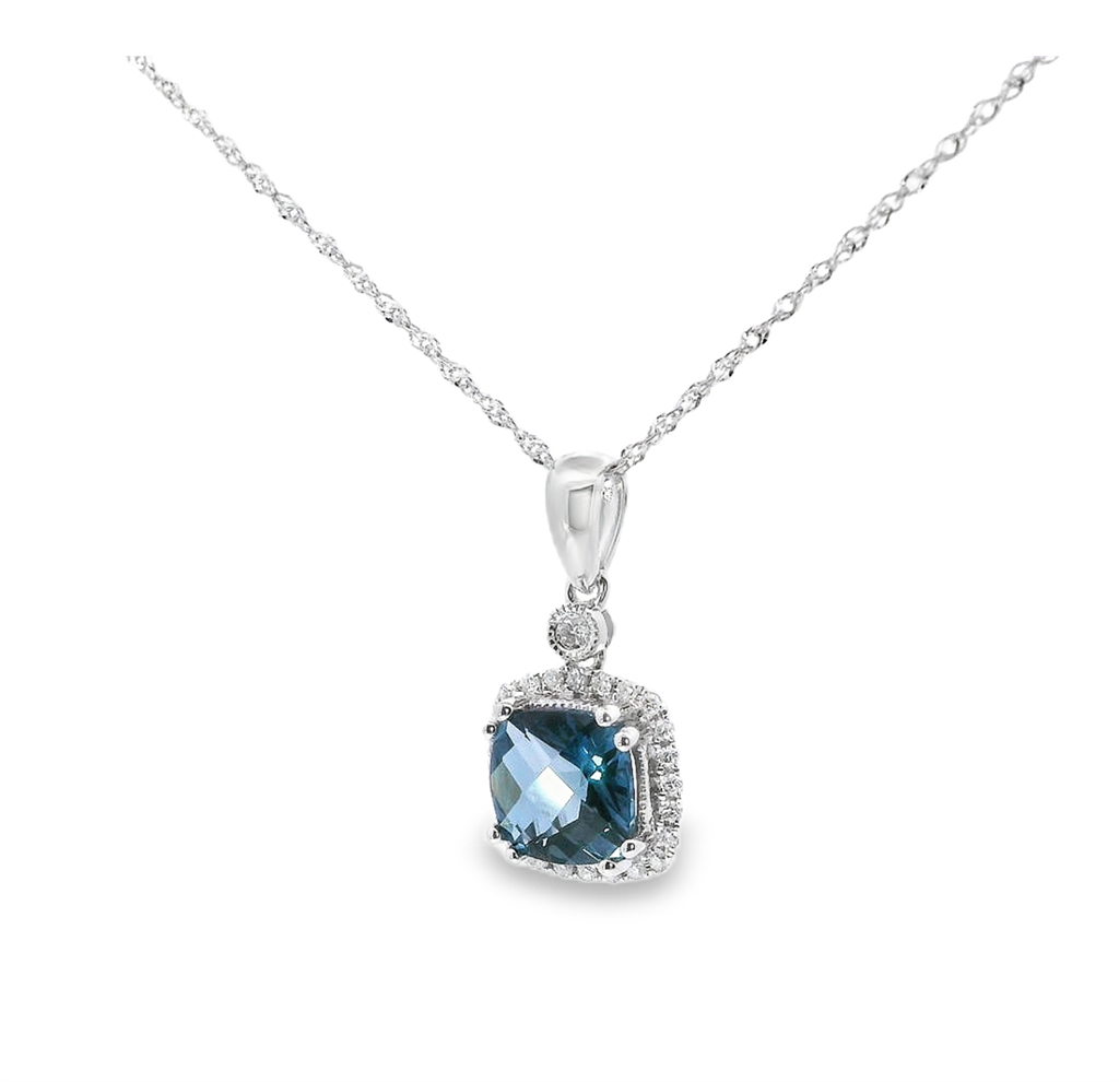 14K White Gold, Diamond And London Blue Pendant Necklace